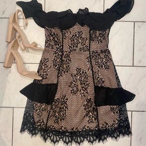 Lush Black Illusion Lace Off Shoulder Dress Sz S